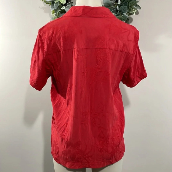 Caribbean Joe Short Sleeve Button Front Red Floral Silk Blend Top S - Picture 6 of 16